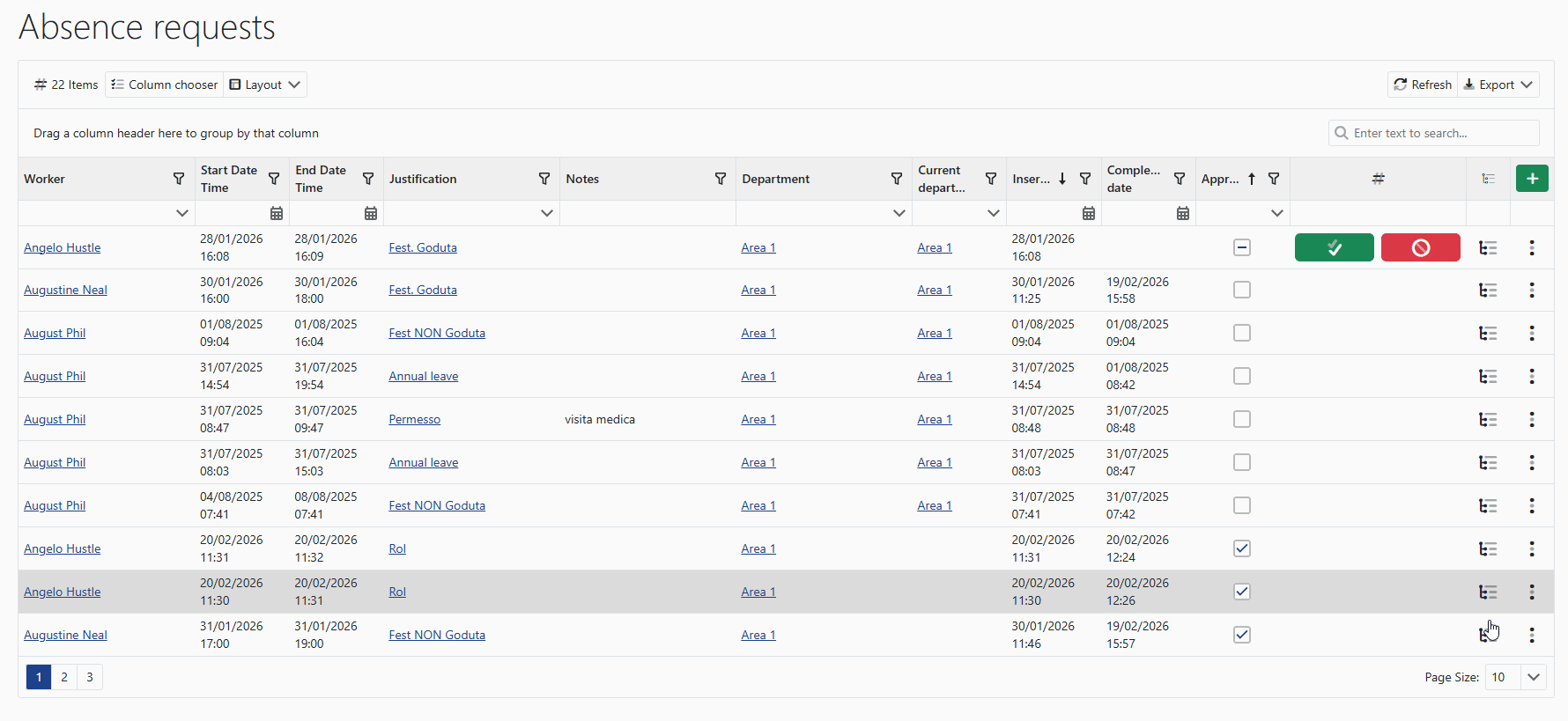 Rejecting Absence Request
